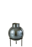 Vase Ball Glass/Metal Blue/Black Small