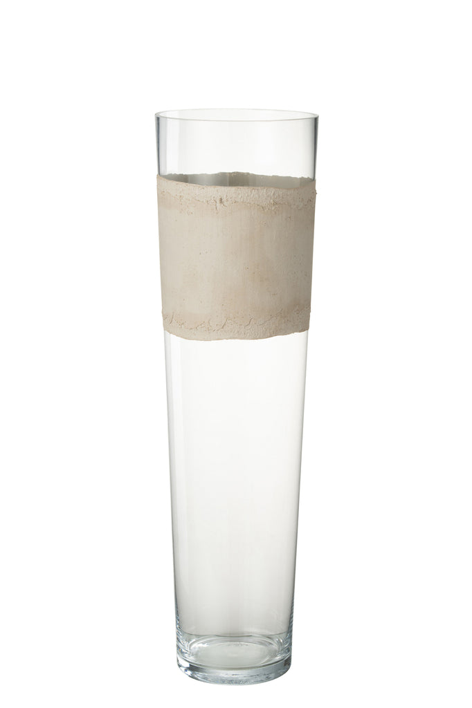 Vase Delph Glass Transparent/Beige Large