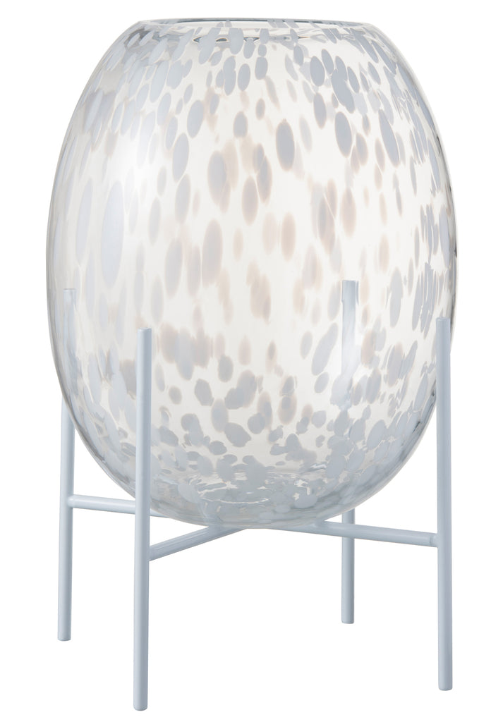 Vase On Base Dot Glass Transparent/White Large