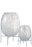 Vase On Base Dot Glass Transparent/White Large