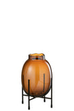 Vase On Foot Glass Brown Small