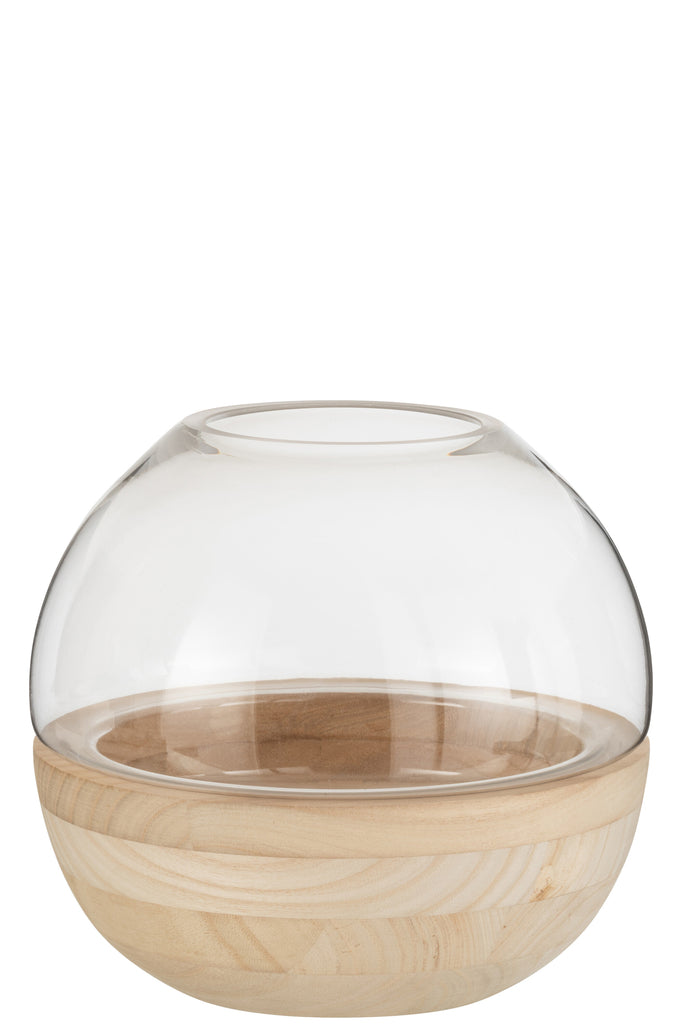 Vase Round Wood/Glass Light Brown