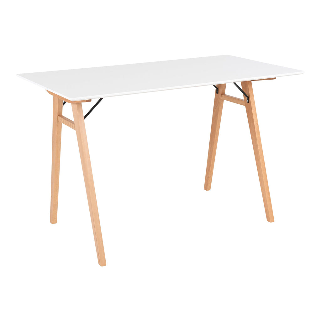 Moore - bureau - wit en natuurlijk hout - MDF en rubberhout - 120x60x75 cm