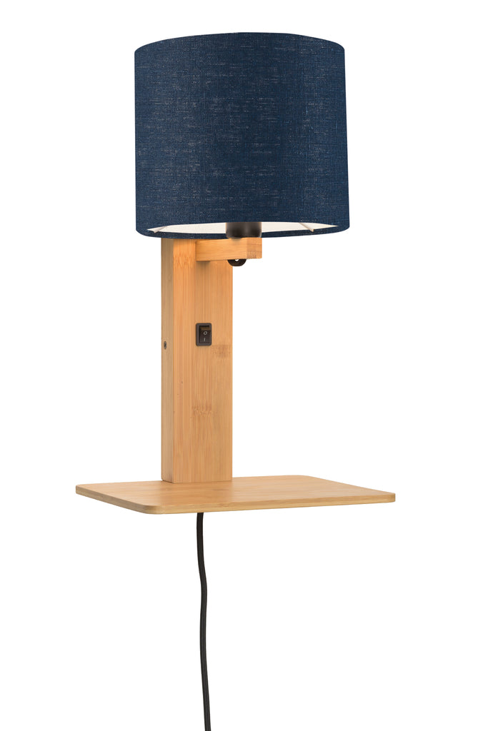 Wall lamp Andes bamboo nat. shelf/shade 18x15cm ecolin. bl.denim