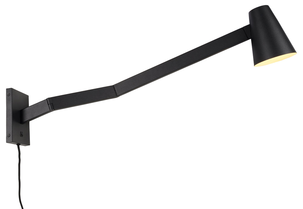 Wall lamp iron Biarritz long arm l.88cmxh.22cm adjustable/shade dia.12xh.16cm - black